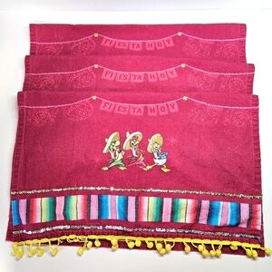 Disney Three Caballeros Kitchen Towel Set of 3 Pom=Pom Trim Donald Duck